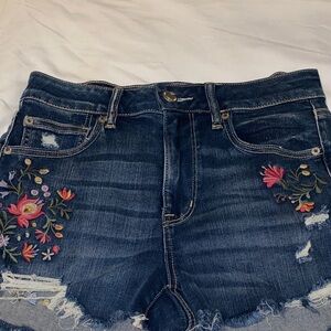 American Eagle Outfitters High Waist Denim Shorts with Floral Embroidery